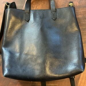 Madewell Black leather zip top Tote Bag